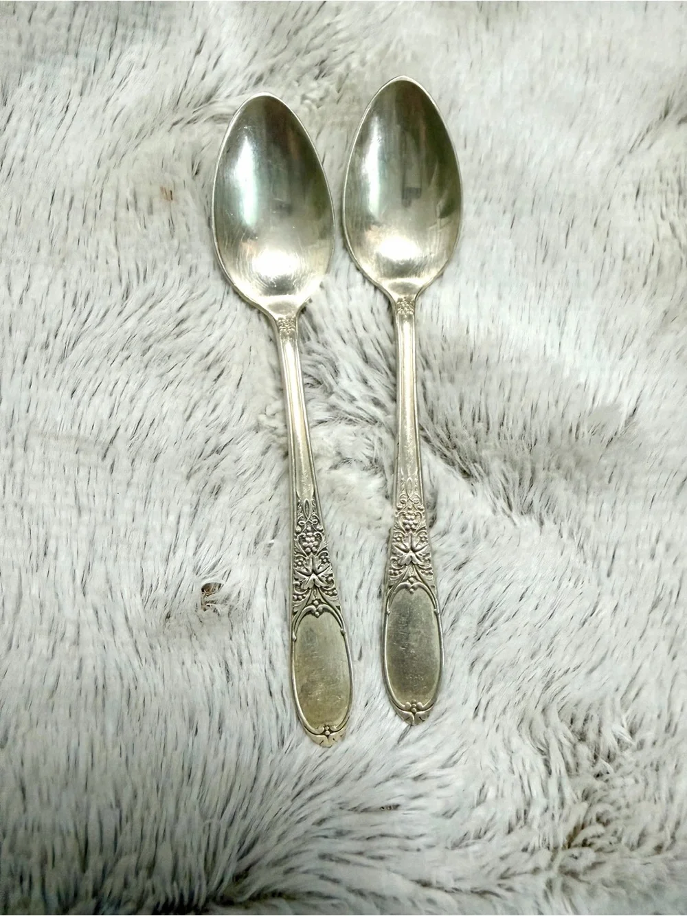 Vintage 1934 Roger’s & Son Burgundy Champagne Pattern Silverplate Teaspoons (2)